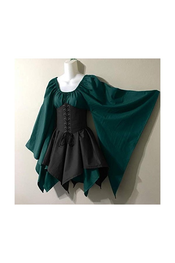 FGUUTYM Robe moulante noire Cosplay Costume rétro manches longues corset robe fourreau élégante pour femme, vert, 5X-Large
