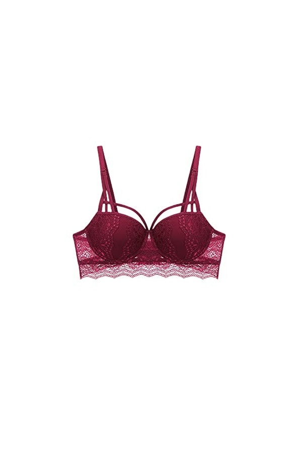 Soutien-Gorge en Dentelle Sexy Femme avec Anneau en Acier et Bretelles 3/4 Tasse de Lingerie Ultra-Mince