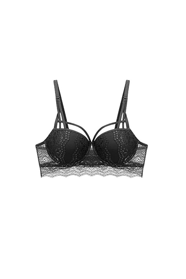 Soutien-Gorge en Dentelle Sexy Femme avec Anneau en Acier et Bretelles 3/4 Tasse de Lingerie Ultra-Mince