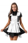 inhzoy Femme Déguisement Soubrette Cosplay Uniforme Ménage Maid Sexy Robe Lingerie Erotique Cuir Verni Robe de Chambre Costum