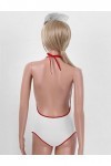 SHANHE Femmes Femme Coquine Infirmière Cosplay Costume Lingerie Ensemble Dos Nu Résille Body avec Bandeau Sexy Clubwear-Blanc