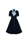 Robe Audrey Hepburn Élégants - Femmes Français Vintage Bowknot Détail Minceur Color Block Élégante Petite Robe Noire Déguisem