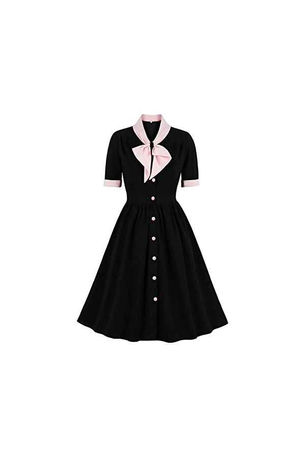 Robe Audrey Hepburn Élégants - Femmes Français Vintage Bowknot Détail Minceur Color Block Élégante Petite Robe Noire Déguisem