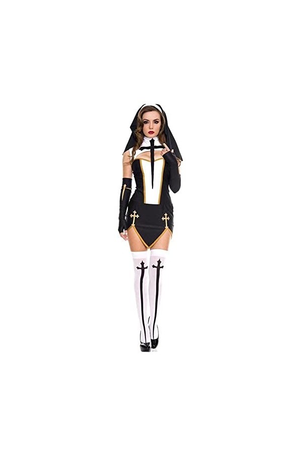 LQQDREX XCSM Costume de religieuse sexy pour Halloween, église, cosplay religieux, déguisement pour homme coquin, uniforme po
