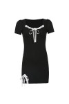 Vintage Sexy Noir Corset Robe Nouvelles Femmes Y2k Esthétique Noeud Dentelle Côté Renversé Manches Courtes Moulante Mini Robe