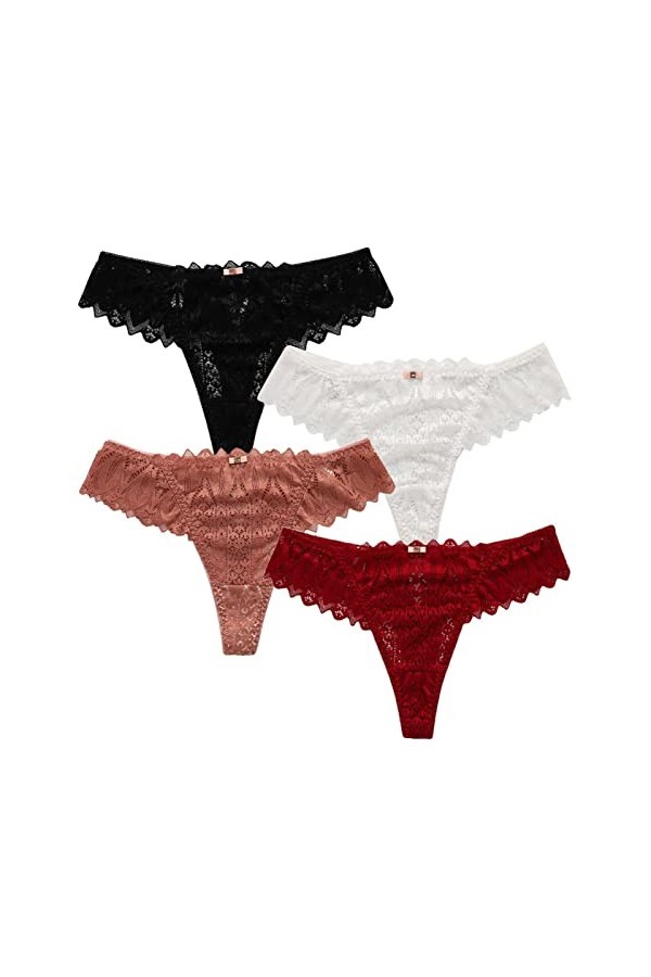 HMLOPX Daily Wear String en Dentelle for Femme Sexy T Back sous-vêtement Respirant Stretch No Show Culotte Lot de 4 Color : 