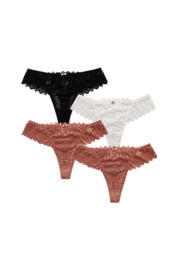 HMLOPX Daily Wear String en Dentelle for Femme Sexy T Back sous-vêtement Respirant Stretch No Show Culotte Lot de 4 Color : 