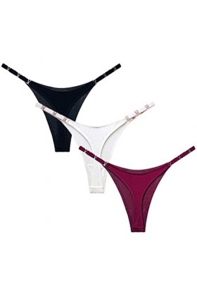 HMLOPX Daily Wear Sexy G-String Strings for Femmes Pack Ice Silk Culotte Taille Basse sous-vêtements T Back Slip 3 Pack Colo