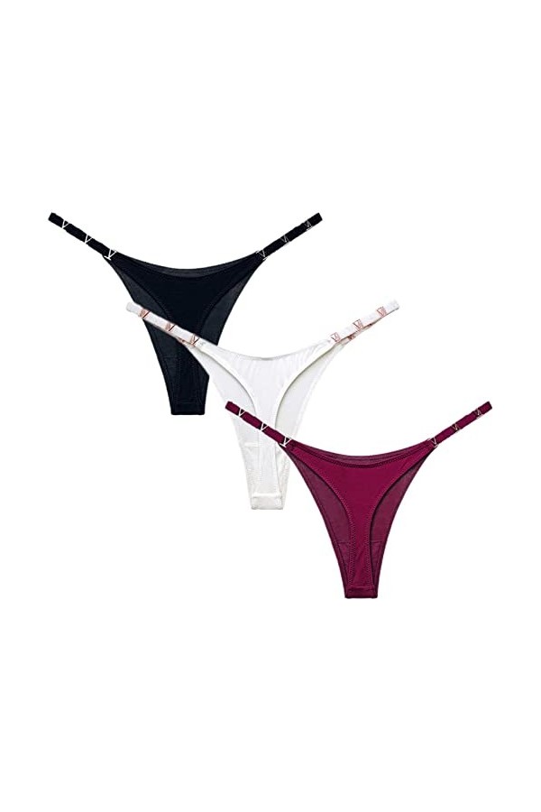 HMLOPX Daily Wear Sexy G-String Strings for Femmes Pack Ice Silk Culotte Taille Basse sous-vêtements T Back Slip 3 Pack Colo