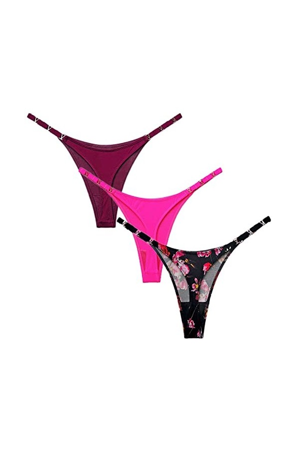 HMLOPX Daily Wear Sexy G-String Strings for Femmes Pack Ice Silk Culotte Taille Basse sous-vêtements T Back Slip 3 Pack Colo