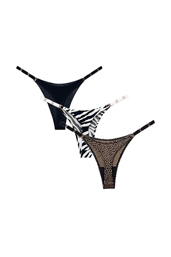 HMLOPX Daily Wear Sexy G-String Strings for Femmes Pack Ice Silk Culotte Taille Basse sous-vêtements T Back Slip 3 Pack Colo