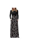 Robe Courte Noire Sexy Floral pour Femmes avec décolleté et Manches Longues à Double Poches Robe Noire Pink, S 