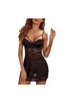 WEITING Lingerie Sexy Pyjama Lingerie en Dentelle Transparente Chemise de Nuit Robe Sexy Noire avec String-Noir,S