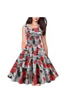 Hepburn Robe élégante des années 50 - Sans manches - Imprimé floral - Col rond - Longueur genou - Robe midi - Coupe haute - C