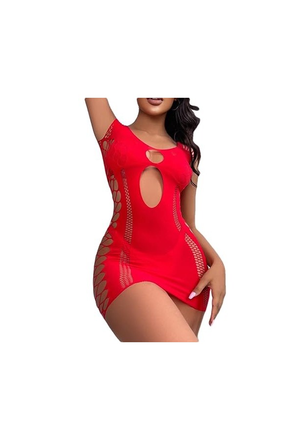 ZTIANEF Nuisettes Et Deshabillés Robes Exotiques en Résille Creuses Sexy Voir À Travers La Robe Moulante De Vêtements De Nuit