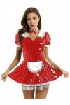 inhzoy Femme Déguisement Soubrette Cosplay Uniforme Ménage Maid Sexy Robe Lingerie Erotique Cuir Verni Robe de Chambre Costum