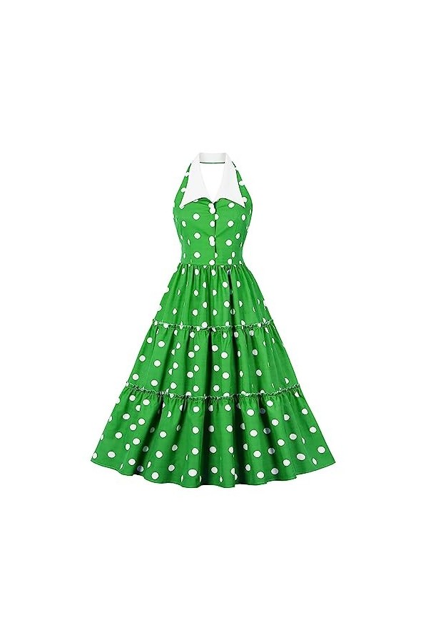 Robe Audrey Hepburn Imprimés - Femmes Cardigan À Vert Licou Cou Dos Sexy Grande Balançoire Robe Rétro Robe Fleurie