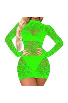 SHANHE Néon Vert Femmes Lingerie Sexy sous-Vêtements Chauds Résille Babydoll&nbsp;&nbsp;&nbsp;Corps Bas Mini Robe Chemise De Nuit-Vert,Taill
