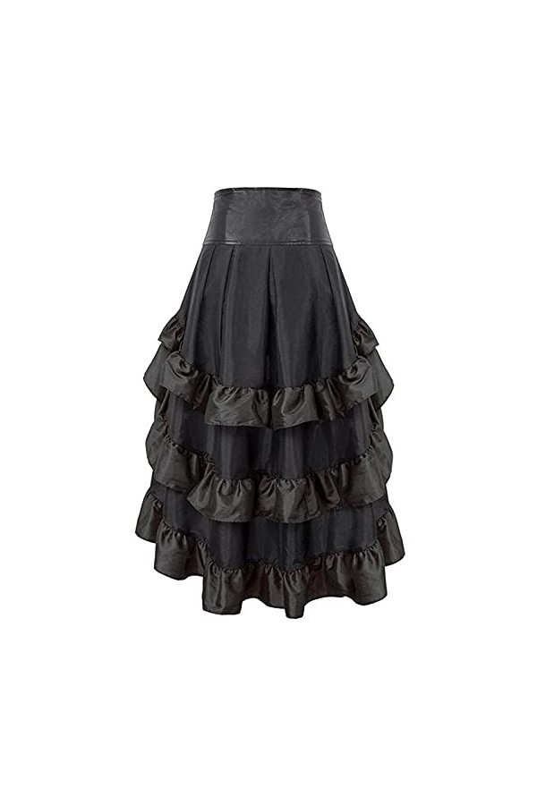 Vêtements médiévaux pour femme Punk Rock Renaissance Robe taille haute Jupe de marche avec volants Ourlet en dentelle Robe Ha