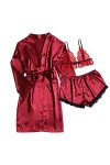 Pyjama 3 pièces pour femme - Col en V - Sous-robe - Lingerie sexy - Bandoulière réglable - Nuisette - Pour la Saint-Valentin 