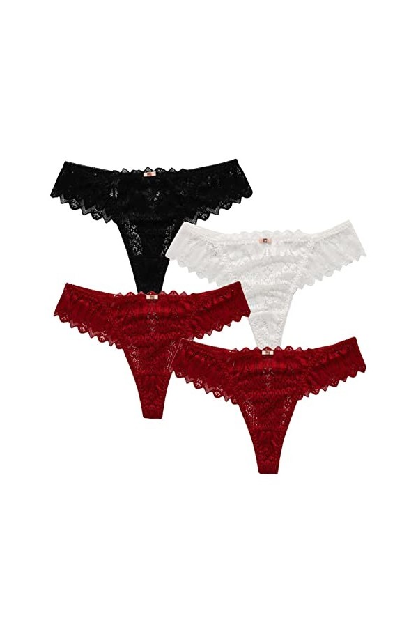 HMLOPX Daily Wear String en Dentelle for Femme Sexy T Back sous-vêtement Respirant Stretch No Show Culotte Lot de 4 Color : 