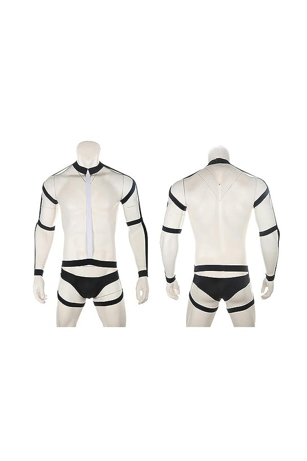 Ensemble Harnais Sexy pour Hommes, Lingerie, Ceinture Licou, Combinaison élastique, Costume avec Slip, Ensemble Noir, XL pour