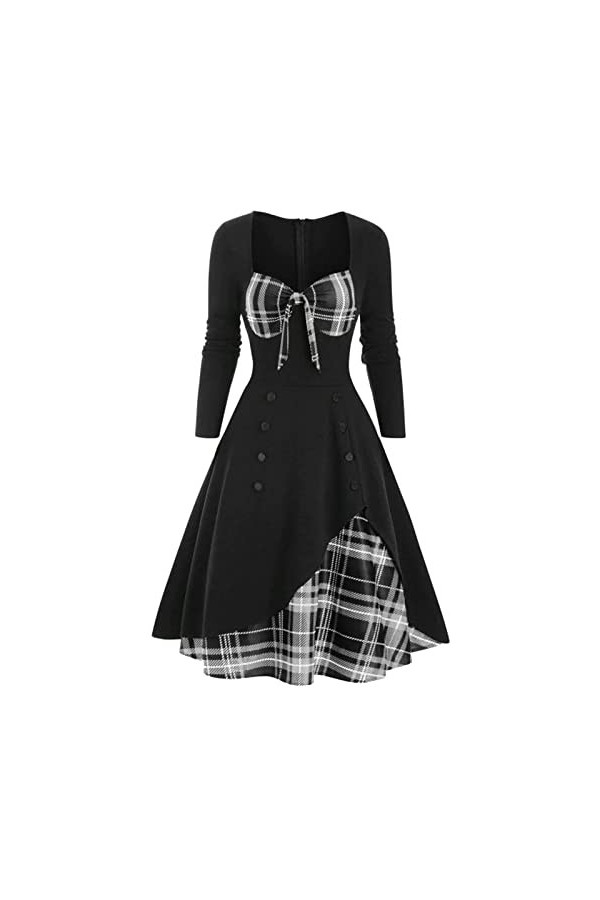 Mini Robe Rose Femmes Sexy Vintage Casual Plaid Imprimer Robe Gothique Taille Contraste Épissage Double Breasted Swing Dress 