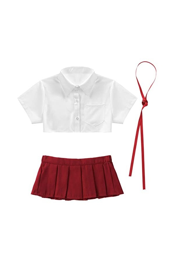 Womens Naughty School Girl Roleplay Uniformes Sexy Mini Jupes + T-Shirt Tops Set Kawaii Japanese Schoolgirl Cosplay Costume-B