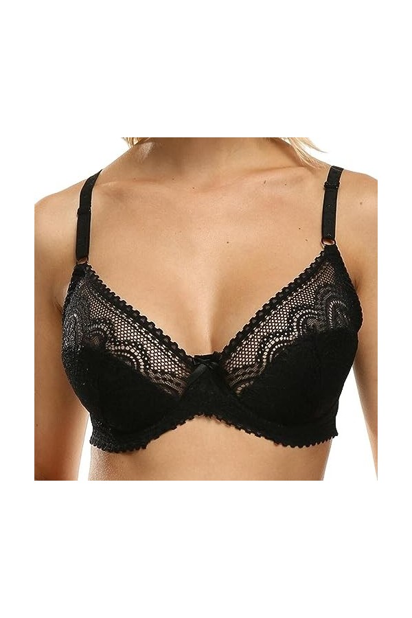 LoriEr Lingerie Sexy pour Femme en Dentelle Transparente Respirante Non rembourrée,avec Armatures sans Doublure Sexy Black 85