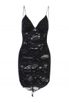 SHANHE 2023 Gothique Trou Robe Sexy Tattered Y2K Grunge Bodycone Sexy Col en V Découpe Mini Robes Noires Femme Mode Partywear