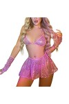 Rave Tenue pour femme à paillettes sexy érotique Ensemble de lingerie érotique à bretelles + jupe patineuse des années 20 Min