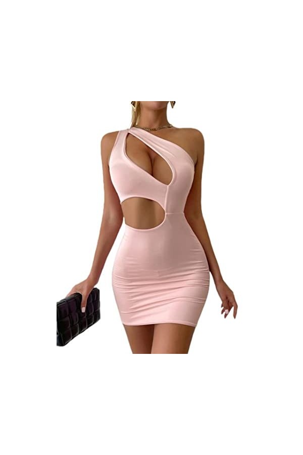 CHOUBAGUAI Femmes Sexy Une Épaule Bretelles Robe Moulante Mode Dété sans Manches Découpe Creuse Wrap Mini Robe Fourreau Club