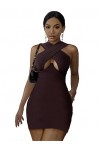 CHOUBAGUAI Sexy Femmes Découpe Robe Enveloppée Couleur Unie sans Manches Croix Halter Bandage Serré Mini Robe Fourreau Party 