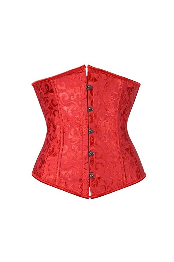 EshAls Corset gothique en satin sous la poitrine pour femme - Corset bustier amincissant - Lingerie grande taille - Rouge - 3
