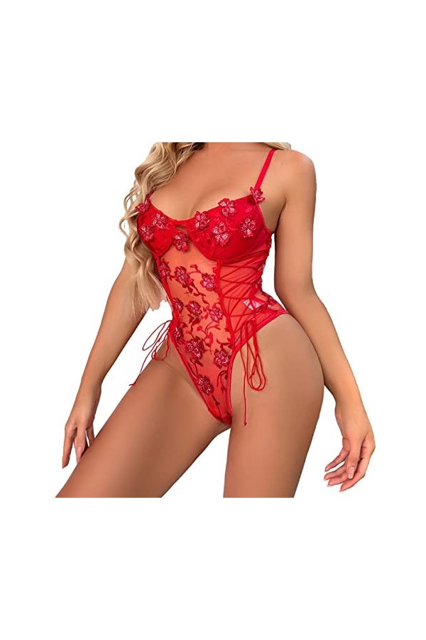 UOWEG 2023 Femmes Sexy Siamois Maille Fleurs Sheer Lingeries Bandage Body Floral Brodé Lingerie Lingerie Sexy Ouverte Ensembl