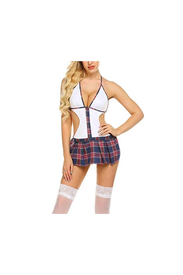 Wearella Ensemble de lingerie sexy pour femme Motif écolière - - Large