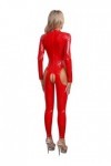 MSemis Jumpsuit pour Femme Catsuit Sexy Cuir Femme Coquine Erotique Ouvert Entrejambe Salopettes Romper S-4XL Rouge A XXL