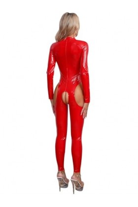Yeahdor Femmes Combinaison Body Catsuit Sexy Cuir Femme Coquine Erotique Vêtement de Nuit S-4XL Rouge A XXL
