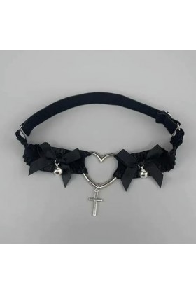 MESKEL Porte-Jarretelles Gothique en Dentelle pour Femmes, Porte-Jarretelles en Forme de cœur, nœud Papillon croisé, Noir et 