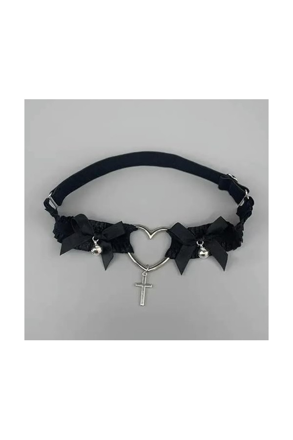 MESKEL Porte-Jarretelles Gothique en Dentelle pour Femmes, Porte-Jarretelles en Forme de cœur, nœud Papillon croisé, Noir et 