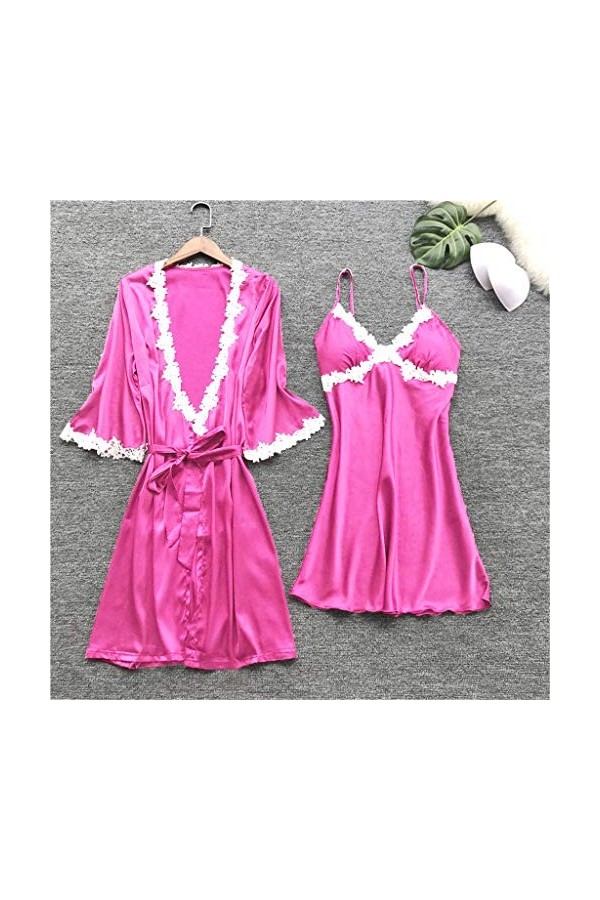 Lot de 5 pyjamas avec col en V et porte-jarretelles - En dentelle - Cadeau pour femme, Rose, M