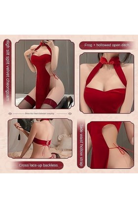 HUANKA Sexy Anime Lingerie Bandage Temptation Side Slit Chinese Qipao Traditional Dress for Women Retro Velvet Cheongsam Nigh