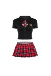 ranrann Femme Déguisement Ecoliere Uniforme Sexy Tenue Cuir Mini Robe Courte Collier String Body Erotique Costume Scolaire Ad