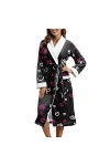 liaddkv Pajiamas Peignoir chaud et long pour femme à manches longues pour lhiver Doux Bath Gown, Noir , M