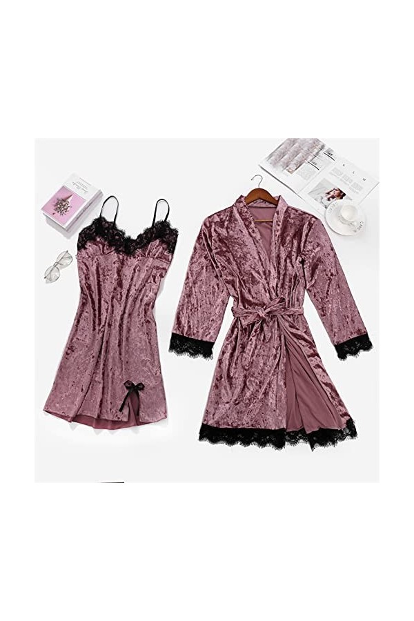 Lingerie Femme Sexy Ensemble Homme Sexy Hot y.2k Pyjama Sexy pour Femmes Dentelle Velours Dentelle de Couleur Solide Pyjama D