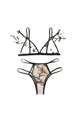 CorsetBroderie Sexy Pure Back-Openwork ajouré Lingerie érotique Style Trois Points, Blanc, S