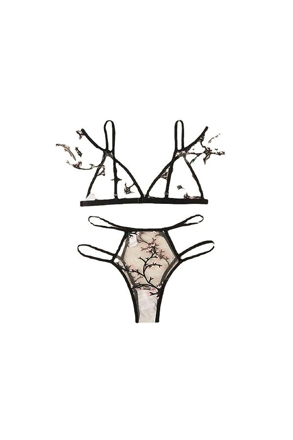 CorsetBroderie Sexy Pure Back-Openwork ajouré Lingerie érotique Style Trois Points, Blanc, S