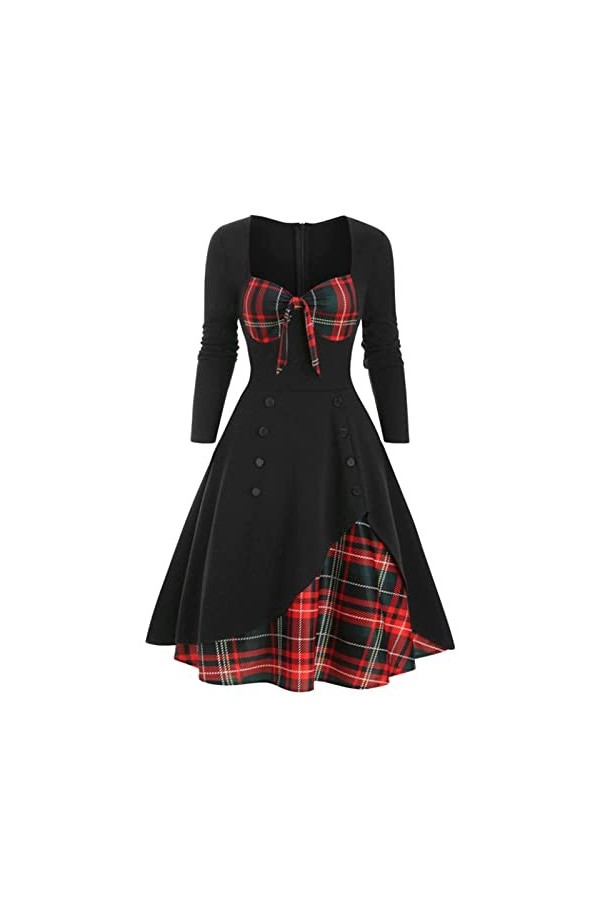 Mini Robe Rose Femmes Sexy Vintage Casual Plaid Imprimer Robe Gothique Taille Contraste Épissage Double Breasted Swing Dress 