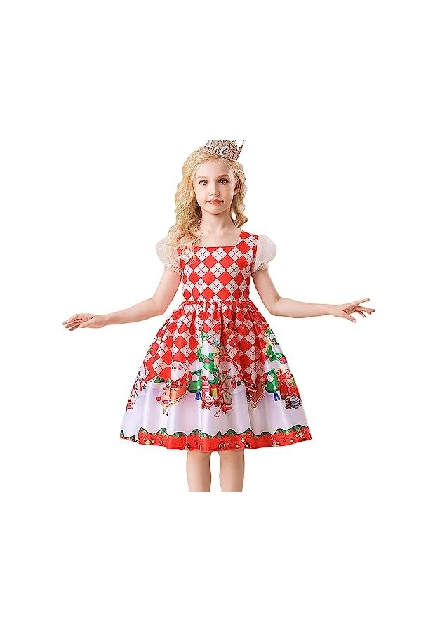 Chaies Noël pour, Robe Père Noël Cloches Manches Courtes pour Filles, Robes décontractées Noël à Manches Courtes avec des bon