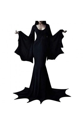 liaddkv Costume dHalloween pour femme chauve-souris robe fixe carnaval costume de scène costume femme robe noire manches lon